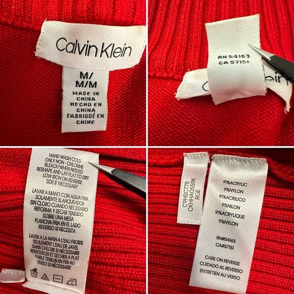 Calvin Klein Red Mock Neck Full Zip Ribbed Sweater Size Medium, Chic & Versatile - Picture 10 of 11